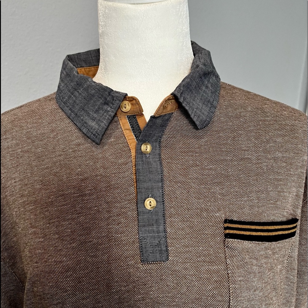 Brand: Sean John Collection, Size: L, Mens Polo, Color:Brown/Blue